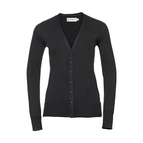 Russell Collection Ladies' V-Neck Knitted Cardigan - Black - M