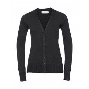 Russell Collection Ladies' V-Neck Knitted Cardigan - Black - 4XL