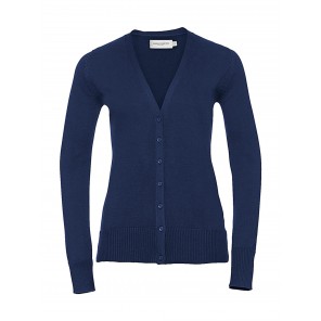 Russell Collection Ladies' V-Neck Knitted Cardigan - Denim Marl - 4XL