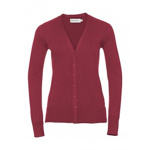 Russell Collection Ladies' V-Neck Knitted Cardigan - Cranberry Marl - 2XS