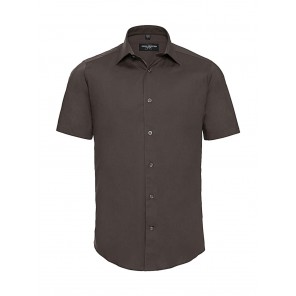 Russell Collection Fitted Stretch Shirt - Chocolate - XL