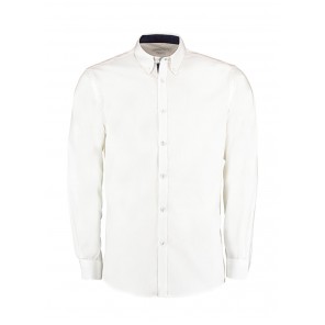 Kustom Kit Tailored Fit Premium Contrast Oxford Shirt - White/Navy - S