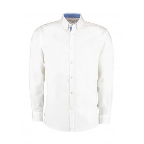 Kustom Kit Tailored Fit Premium Contrast Oxford Shirt - White/Mid Blue - S