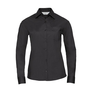 Russell Collection Ladies' LS Poplin Shirt - Black - M