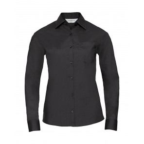 Russell Collection Ladies' LS Poplin Shirt - Black - XS(34)