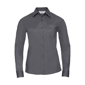 Russell Collection Ladies' LS Poplin Shirt - Grey - 3XL