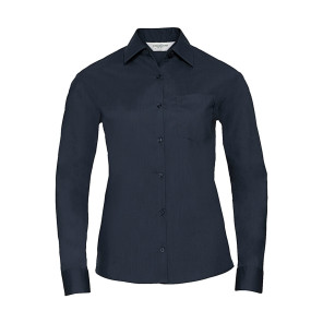 Russell Collection Ladies' LS Poplin Shirt - Navy Blue - M