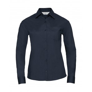 Russell Collection Ladies' LS Poplin Shirt - French Navy - 4XL(48)