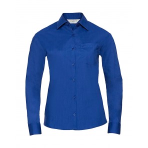 Russell Collection Ladies' LS Poplin Shirt - Bright Royal - 4XL(48)