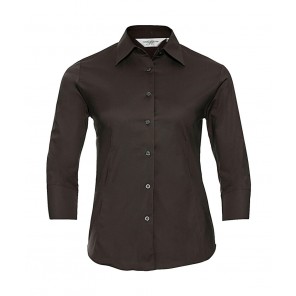 Russell Collection Ladies' 3/4 Sleeve Easy Care Fitted Shirt - Chocolate - L