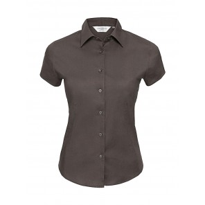 Russell Collection Ladies' Easy Care Fitted Shirt - Chocolate - 2XL