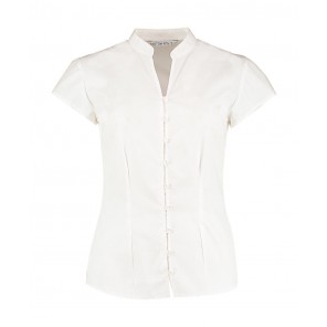 Kustom Kit Women's Tailored Fit Mandarin Collar Blouse SSL - White - XL