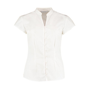 Kustom Kit Women's Tailored Fit Mandarin Collar Blouse SSL - White - 2XL