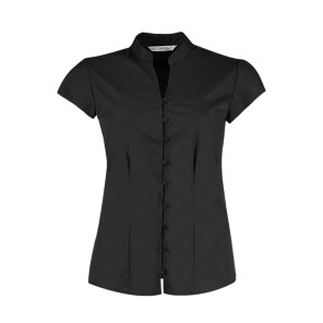 Kustom Kit Women's Tailored Fit Mandarin Collar Blouse SSL - Black - XS