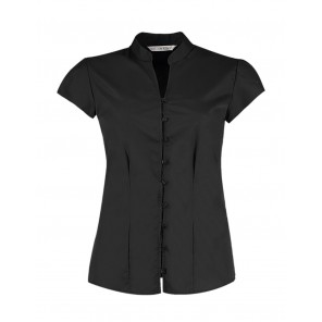 Kustom Kit Women's Tailored Fit Mandarin Collar Blouse SSL - Black - M