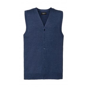 Russell Men's V-Neck Sleeveless Knitted Cardigan - Denim Marl - 2XL