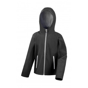 Result Core Kids TX Performance Hooded Softshell Jacket - Black/Grey - XS(3-4)