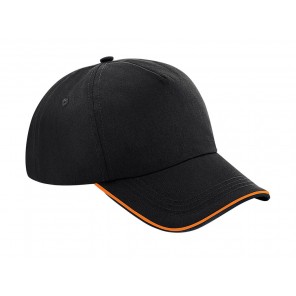 Beechfield Authentic 5 Panel Cap - Piped Peak - Black/Orange - OneSize