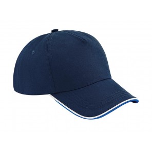 Beechfield Authentic 5 Panel Cap - Piped Peak - French Navy/Bright Royal/White - OneSize