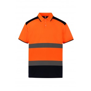 Yoko Fluo 2-Tone Polo - Fluo Orange/Navy - S
