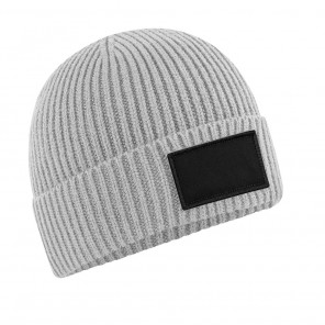 Beechfield Fashion Patch Beanie - Light Grey/Black - OneSize