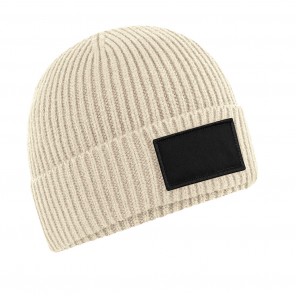 Beechfield Fashion Patch Beanie - Oatmeal/Black - OneSize