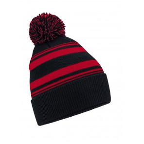 Beechfield Striped Fan Beanie - Black/Classic Red - OneSize