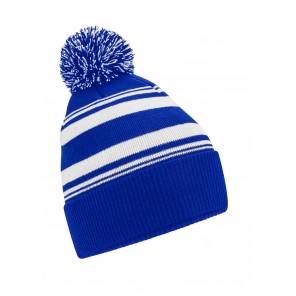 Beechfield Striped Fan Beanie - Bright Royal/White - OneSize