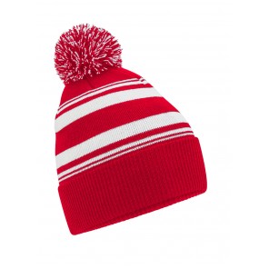Beechfield Striped Fan Beanie - Classic Red/White - OneSize