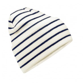 Beechfield Original Deep Cuffed Striped Beanie - Soft White/French Navy - OneSize